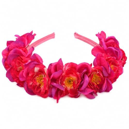 Blumen Haarreif FUCHSIA mit violetten Blüten - Haarschmuck – Hochzeit Junggesellinnen Abschied Oktoberfest Sommerfest Volksfest Weihnachten Kommunion Karneval Fasching (FUCHSIA violett)