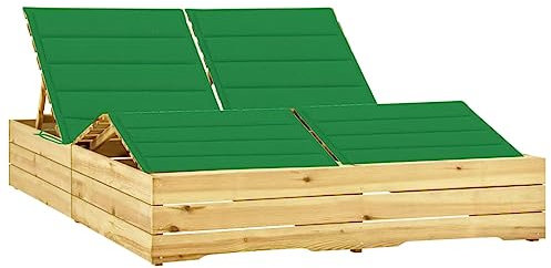 Doppel-Sonnenliege,Outdoor-Loungebett,Liegestühle für den Garten,Liegestühle, Relaxliege,Liege aus Holz,Strandliege,Gartenmöbel,Geeignet für 2 Personen, mit Grünen Auflagen Kiefer Imprägniert