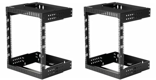 StarTech.com 12HE 19 Wandmontage Netzwerk Rack - Einstellbare Tiefe 30-50cm - 2 Pfosten Open Frame(Offener Rahmen) Server Rack für AV/IT/Studio Geräte mit Käfigmuttern & Schrauben (RK12WALLOA)