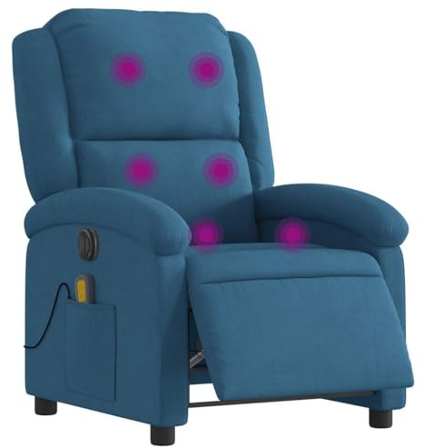 vidaXL Massagesessel, Sessel Elektrisch, Relaxsessel mit Liegefunktion Vibrationsfunktion, Fernsehsessel Liegesessel für Wohnzimmer, Blau Samt