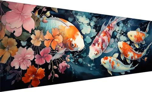 Diamond Painting XXL 300x100 cm, 5D DIY Koi Diamond Painting Runde Steine Strass Cross Stickerei Kunst Kits, Diamond Painting Zubehör Set Basteln Erwachsene, Geschenk für Diamond Painting Blume V-4