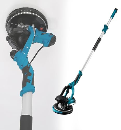 Kindevieft Levigatrice per Muri, Levigatrice Elettrica per Muri, Levigatrice per Muri 1800w A velocità Variabile 1000-2100 Giri/Min con Luce LED, Maniglia Retrattile, per Soffitto E Parete
