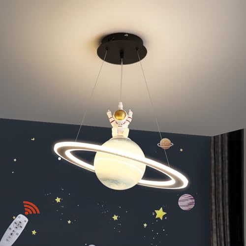 Kinderzimmer Lampe LED Pendelleuchte Planet Kinderzimmerlampe Dimmbar mit Fernbedienung Hängelampe Modern Rund Design Hängeleuchte Mädchen Jungen Mädchen Baby Kinder Schlafzimmer Pendellampe (B-Ø55cm)