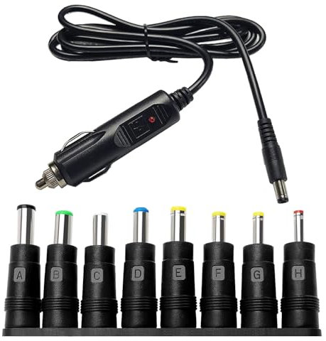 Cavo accendisigari da 12 V spina DC: alimentatore per auto 5 A cavo di ricarica - 2 metro con 8 connettori jack adattatore per Lettore DVD Cellulare TV