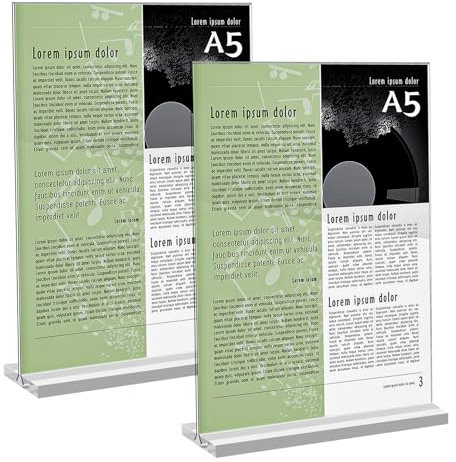 Yoosso 2 Stück Tischaufsteller, Preisschilder Aufsteller A5 Tischständer Acryl Fotoaufsteller T Form Wasserdicht Doppelseitig für Werbung Menükarte Hochzeit Cafe Restaurant (21 x 14,8cm)