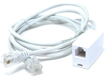 DRUT 1.5m RJ11 to RJ11 ADSL 2+ Male to Male Cable with Female Coupler, BT Telephone, Broadband, Modem Extension Lead, Gold Plated Connectors White 5ft