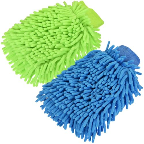 KOLZEMV 2 PCS Guanti Deluxe in microfibra per la pulizia dell'auto, guanto lavaggio, panno microfibra auto, spugna lavaggio auto, Confezione da 2, 23 x 14 cm
