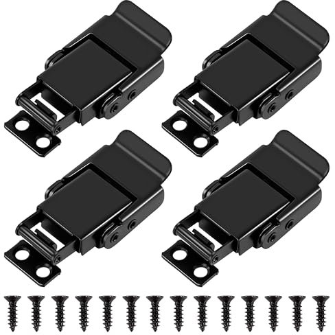 Tunejoy Cierre de Resorte de Acero Inoxidable Cerradura de Palanca con 16 Piezas Tornillos para Caja de Herramientas Cajcón Baúl 4 Piezas Negro