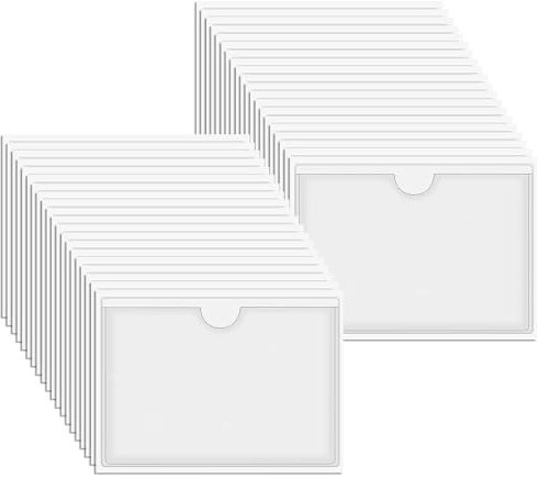 Etikettenhalter Selbstklebend 10x6 cm, 40 Stück Beschriftungsfenster Selbstklebend Etikettenhalter Transparent Kartentaschen