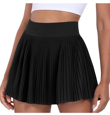 Desol Falda de tenis para mujer con bolsillos, falda de cintura alta con pantalones cortos integrados, falda deportiva para tenis, golf, ocio, falda plisada hasta la rodilla, Negro , S