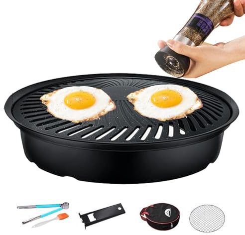 Vassoio Per La Griglia Di Cottura Interno - Vassoio Griglia Rotondo, Vassoio Griglia Barbecue Rotonda Antiaderente | Padella Per Grill Pre-Condanna, Grill È