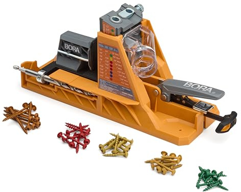 BORA Taschenlochvorrichtung Set – selbstkalibrierend, 50 Schrauben | Automatische Taschenlochvorrichtung für Holzverbindungen, Möbelbau & Bohrlehre – kompatibel mit 19–38 mm Holzstärken