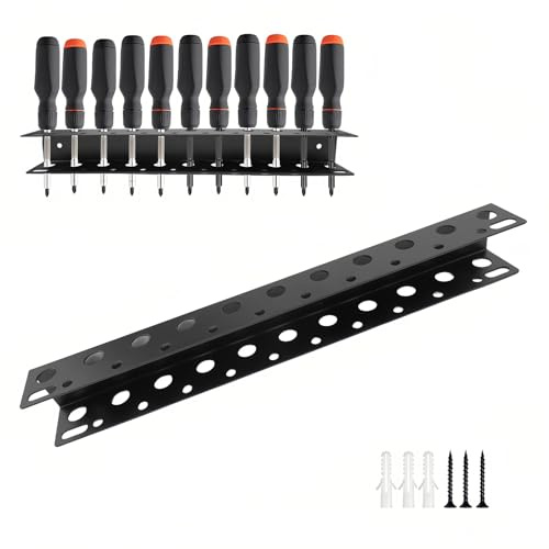 LINTRA Soporte Destornilladores Pared, 40 cm Montado en Pared Organizador Herramientas con 23 Agujeros, Negro Estante para Destornilladores, para Hogar, Taller, Garaje, Bricolaje, Carpintería, para Re