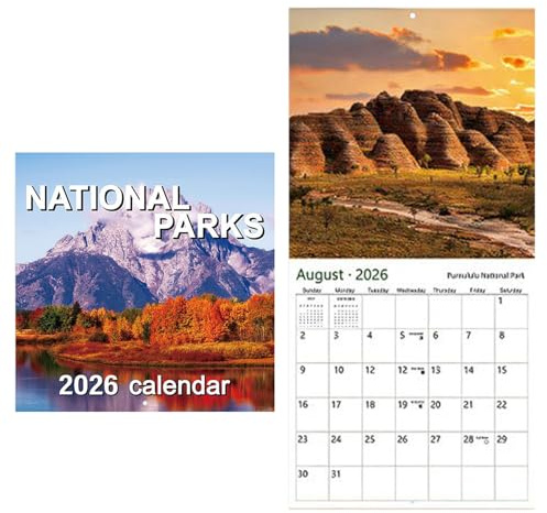 Calendario de pared 2026 - Calendario de la naturaleza mensual Jan a Dec | Planificador de paisajes pintorescos 2026 | Organizador de horario de oficinas de 12 meses para la escuela de la escuela en c