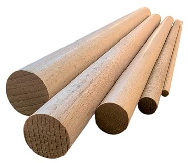 Hardwood Round Wooden Dowels, Multiple Diameters 6-25mm, Lengths 30-100cm, Natural Wood (Diameter: 25mm x Length: 30cm)