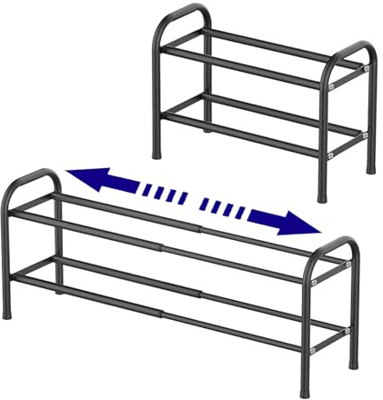 BUERPINKING Schuhregal 2 Ebenen, Schuhständer Metall, Adjustable Expandable Klein Metall Schuhschrank, Schuhaufbewahrung, Schuh-Organizer Für Flur, Eingang, Bad, Wohnzimmer, Diele, Schwarz