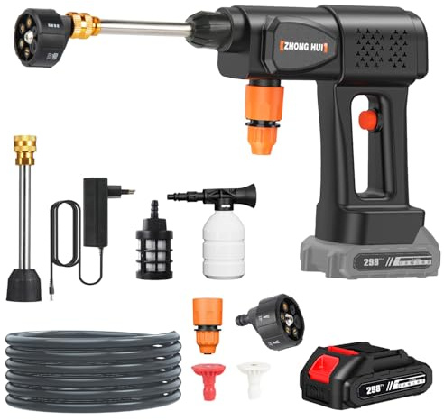 Hidrolimpiadora de Alta Presion, MAX 30 Bar Hidrolimpiadora Batería, Pistola de Agua a Presión con Batería 6,0 Ah, para Limpiar Coche, Jardín, Terraza, y Exteriores, Press & Clean Pistola Lavado