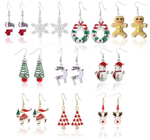 10 Paar Ohrringe Weihnachten Earring Set Christmas Decorations, Weihnachtsohrringe Damen Set Weihnachtsschmuck, Weihnachts Ohrringe Für Damen, Hängend Weihnachtsohrringe