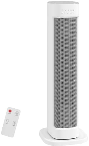 HOMCOM Stufa Elettrica Ceramico 2000W con 3 Temperature Regolabili, Stufetta Elettrica con Timer 15 Ore, Telecomando, Protezione da Surriscaldamento e Ribaltamento, Basso Consumo, Bianco