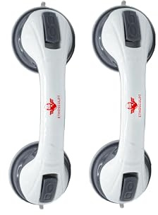 Pack of 2 Suction Handles for Shower, Bathroom Support Suction Grab Rails for Shower & Bathtub| Non-Slip, No-Drill Safety Rails for Elderly & Disabled, Portable Bathroom Aid Grab Rail (White Grey)