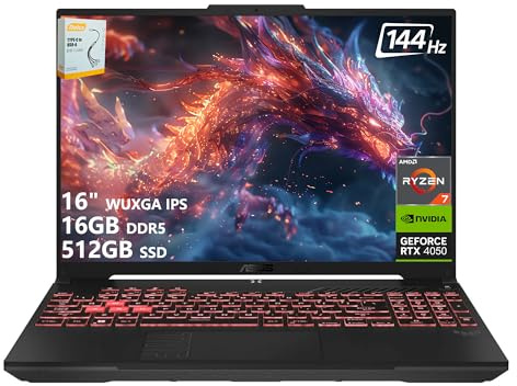 ASUS TUF A16 Gaming Laptop | 16 WUXGA IPS 144Hz | AMD 6-Core Ryzen 7 7445HS | 16GB DDR5 512GB SSD | NVIDIA GeForce RTX 4050 (194 AI Tops) | Backlit Keyboard USB 4 Wi-Fi 6 Win11 w/DLCA Accessory