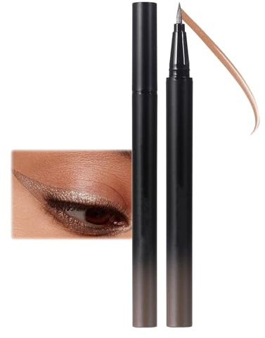 Metallic Glitzer Eyeliner, Braun Diamond Liquid Eyeliner, Glitter Flüssige Kajal Stift, Wasserfest & Wischfest Metallischer Eye Liner, Hochpigmentiert & Langlebig Shimmer Kajalstift für Gesicht Körper