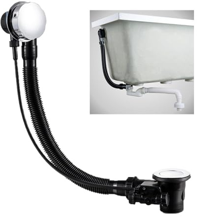 SANTUO Universal Bath Waste and Overflow Kit, Pop Up Bath Plug and Drain with Chrome Finish, Solid Brass Bath Drain for Standard Bathtub - G1 1/2 Connection, 55cm