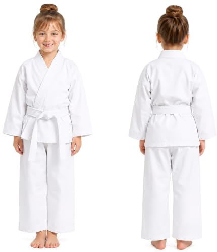 ZVLZR Karate Gi for Kids and Adults, White Karate Suit with Belt, Lightweight Breathable Martial Arts Uniform Outfit for Training Sparring Practice