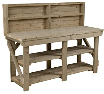 Arbor Garden Solutions Heavy Duty Workbench with Double Shelf & Back Panel, Pressure Treated Timber Garage Table - 8ft (240cm)