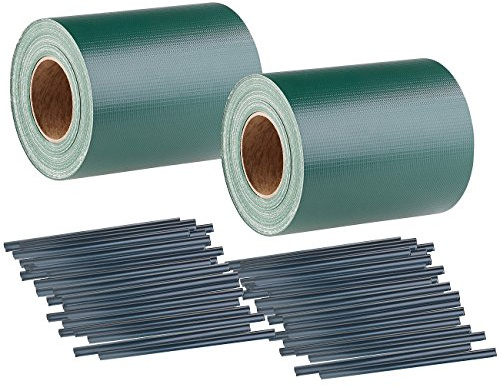 Royal Gardineer Sichtschutzfolie Zaun: 2er-Set Sichtschutzfolie für Stabmattenzaun, 56 Klemmen, 35 m x 19 cm (Windschutzfolie, Gartenzaun, Schutzfolie)