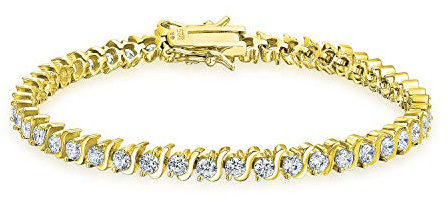 Bling Jewelry Traditioneller Brautschmuck Set 15Ctw Aaa Cz Runder Solitär Swirl S Wave Link Tennis Armband Für Frauen Hochzeit Gelb 14K Gold Vergoldet .925 Sterling Silber Rhodium