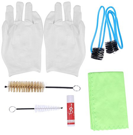 6 in1 Trompetenreinigungsset, Professionelles Reinigungs- und Pflegeset für Trompete, Posaune und andere Blechblasinstrumente mit Tuch, Bürsten und Stab