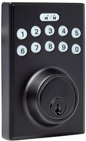 Amazon Basics Electronic Keypad Deadbolt Door Lock with Auto Lock, Touch-Control Keyless Entry, Customizable User Codes, Easy Installation, Contemporary, Matte Black, 1-Pack