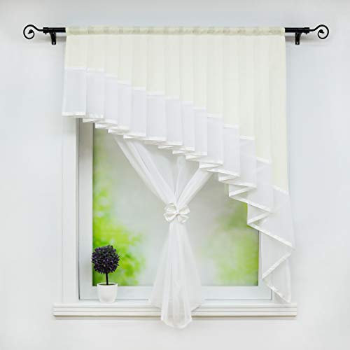 Joyswahl Voile Raffrollo schöne Fertig Gardine transparente Raffrollo mit Falten »Stephanie« Doppelschicht Bändchenrollo BxH 120x140cm Beige 1er Pack