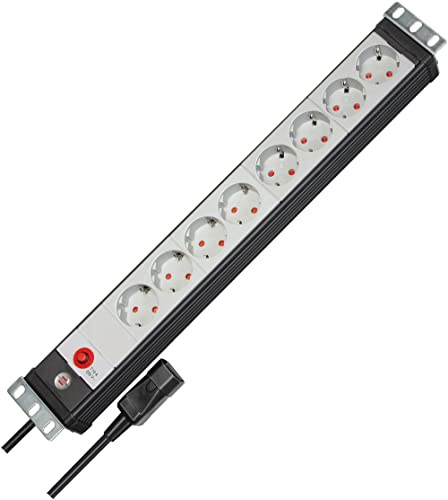 Brennenstuhl Premium-Line 19 Steckdosenleiste 8-Fach | Mehrfachsteckdose für Schaltschränke, mit Kaltgerätestecker, 3m H05VV-F 3G1,0 Kabel, Made in Germany, schwarz/lichtgrau