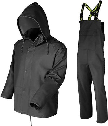 Navis Marine Men's Heavy Duty 3-Piece Waterproof Rain Suit Jacket & Trousers - Outdoor Workwear JourneyMan WS-003(Black,L)