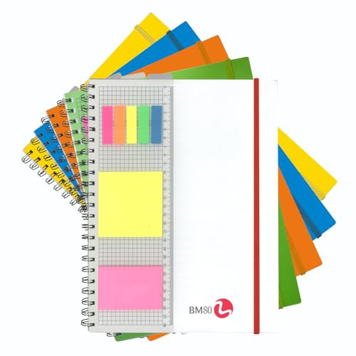 BM BeMore - Blocco Spiralato PPL con Righello 0121211 - Blocco Spiralato con Fori Formato A4 - Blocco con Righello e Stickers Riposizionabili - Rigatura 5mm, Quadretti 5mm - Carta 80 g/mq