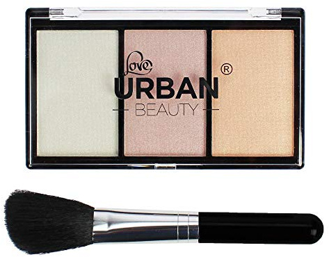 Love Urban Beauty Highlighter für Freche Looks – 3-Farben-Highlighter-Palette für Frauen –Make-up-Bronzer-Puderpalette mit Pinsel – Ideal zum Konturieren und Hervorheben