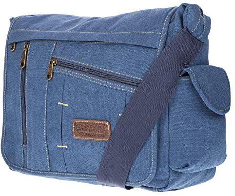 Christian Wippermann Umhängetasche Laptop 17 Zoll - Großes Messenger Bag Herren - Canvas Material - Verstellbarer Riemen - Mehrere Fächer vorne/hinten - Büro/Arbeit Tasche Herren ca. 35x30x13 cm