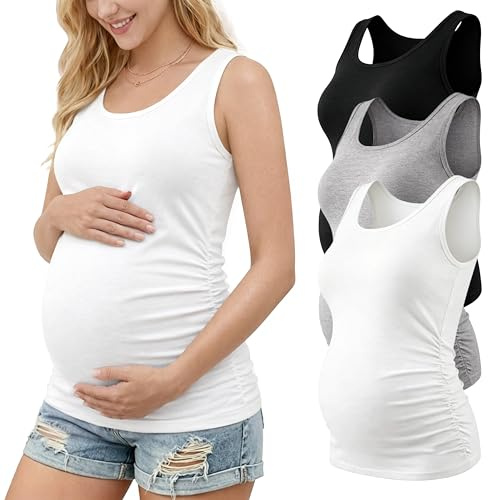 Love2Mi 3er Pack Damen Umstandstop Umstandsmode Schwangerschafts Top