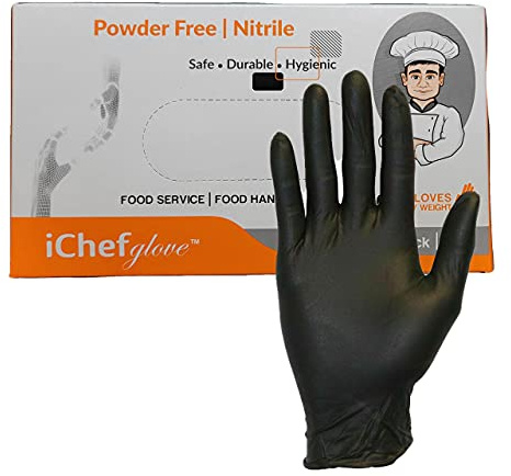 ichef glove 100 counts Food Service Food Handling Nitrile Gloves Black Powder Free (Small)