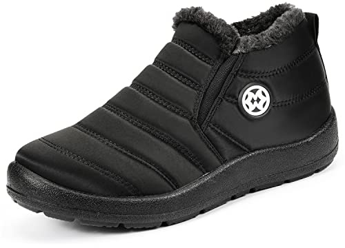 Gaatpot Stivali Donna Invernali Stivaletti Uomo Piatto Caldo Caviglia Cotone Scarpe,Nero,EU39