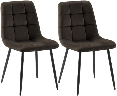 CLP 2er Set Esszimmerstuhl Tilde, Küchenstühle gepolstert mit gestepptem Bezug, Polsterstühle mit Metallgestell, bis 150 kg belastbar | Farbe braun Material Samt