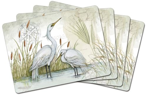 Cala Home Carribbean Seas Premium Decorative Hardboard Tabletop Placemats 4-Pack Manufactured in The USA Heat Tolerant and Easily Wipes Clean