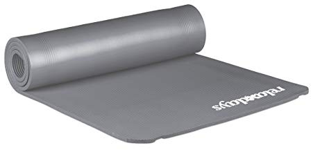 Relaxdays 1 x Yogamatte, 1 cm dick, für Pilates, Fitness, gelenkschonend, mit Tragegurt, Gymnastikmatte 60 x 180 cm, grau