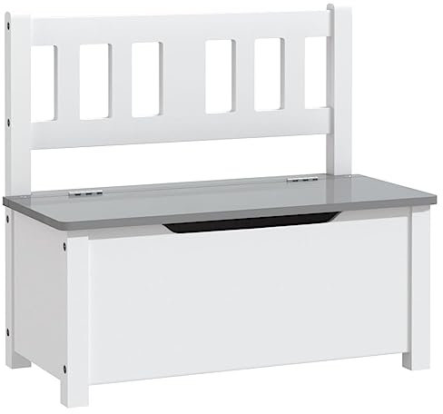 vidaXL Kinderbank mit Stauraum Kinderzimmer Sitzbank Bank Spielzeugtruhe Kindermöbel Spielzeugkiste Truhenbank Weiß Grau 60x30x55cm MDF