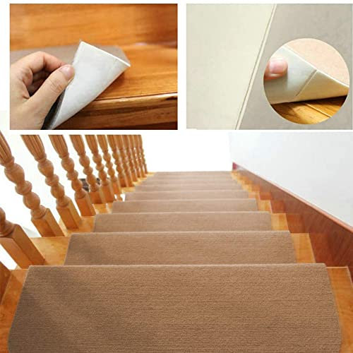 RELOVE 15x Alfombrilla Autoadhesiva Escalera Protector Alfombra Peldaños Adhesivos Decoración Amortiguación Antideslizante Sisal Beige Oscuro (65x25cm marrón)
