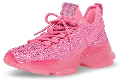 Steve Madden Women's Maxima Sneaker, Pink Rhinestone, 4.5 UK
