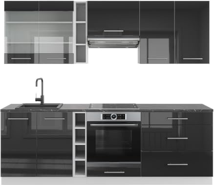 Vicco Küchenzeile Fame-Line, Anthrazit Hochglanz/Weiß, 235 cm ohne Arbeitsplatte, geeignet für Flexible Erweiterung mit zusätzlichen Modulen