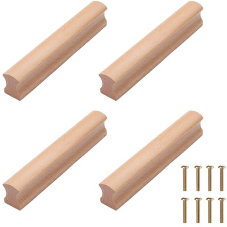 NAKUPENDA 4 Stück Schrankgriffe Holz Griff Schubladengriff Holz Möbelgriff Holztürgriff Türgriff Schrankgriff für Tür Schrank Schublade,96mm Lochabstand (Buche)